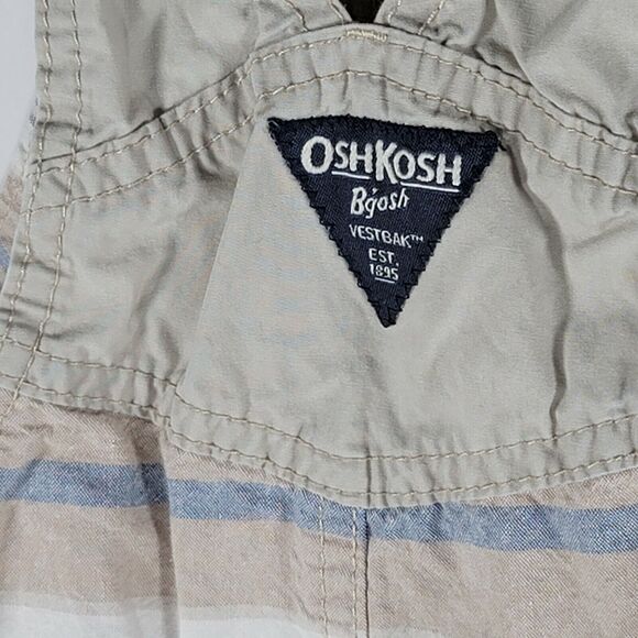 Overalls Toddler Size 18 mo OshKosh Vestbak Striped Khaki Bib Style Shorts - Picture 5 of 7